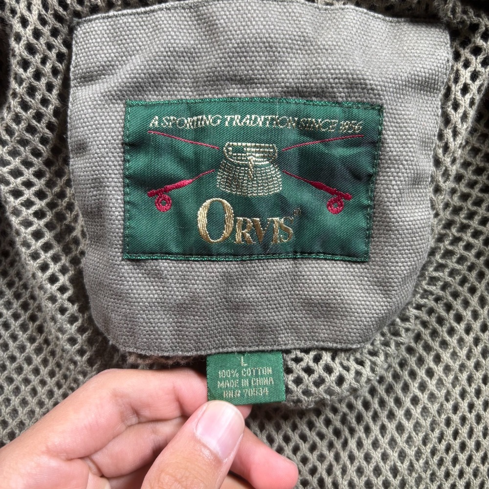 Orvis Field Jacket Men's Large Olive Green Leather Trim Elbow Patch Multi-Pocket - Picture 8 of 16